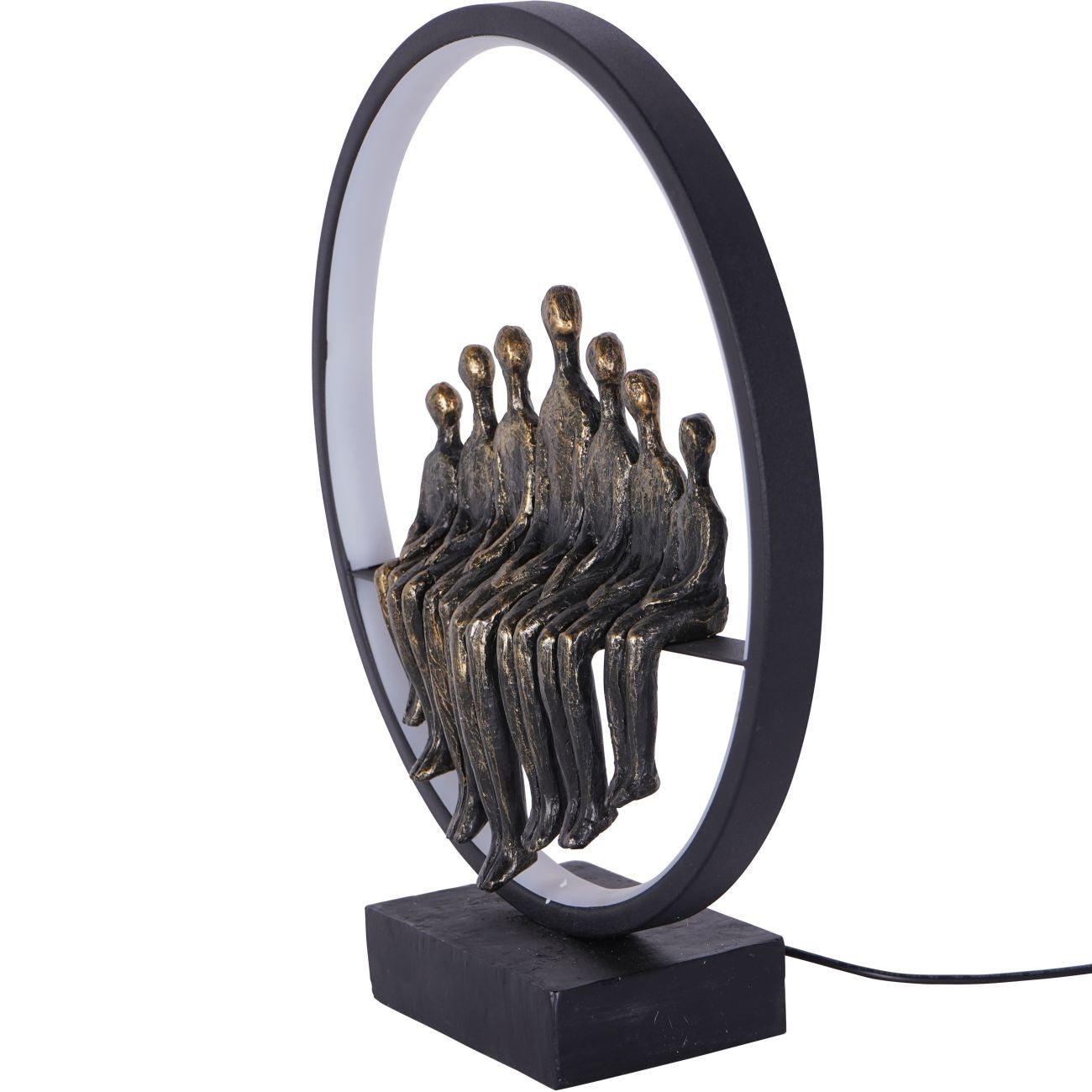 Antique Bronze Family Generations Sculpture with LED Ring Light